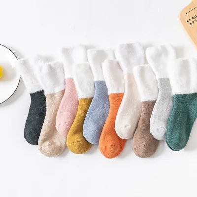 Autumn Winter Mink Cotton Plain Color Winter Fuzzy Warm Tube Women Sweet Socks