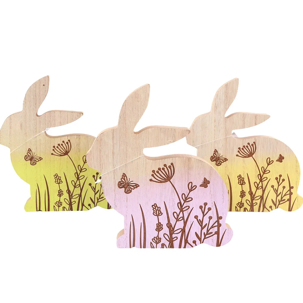 DIY Easter Wooden Bunny Tabletop Ornaments Easter Holiday Rabbit Shape Table Decorations Home Crafts