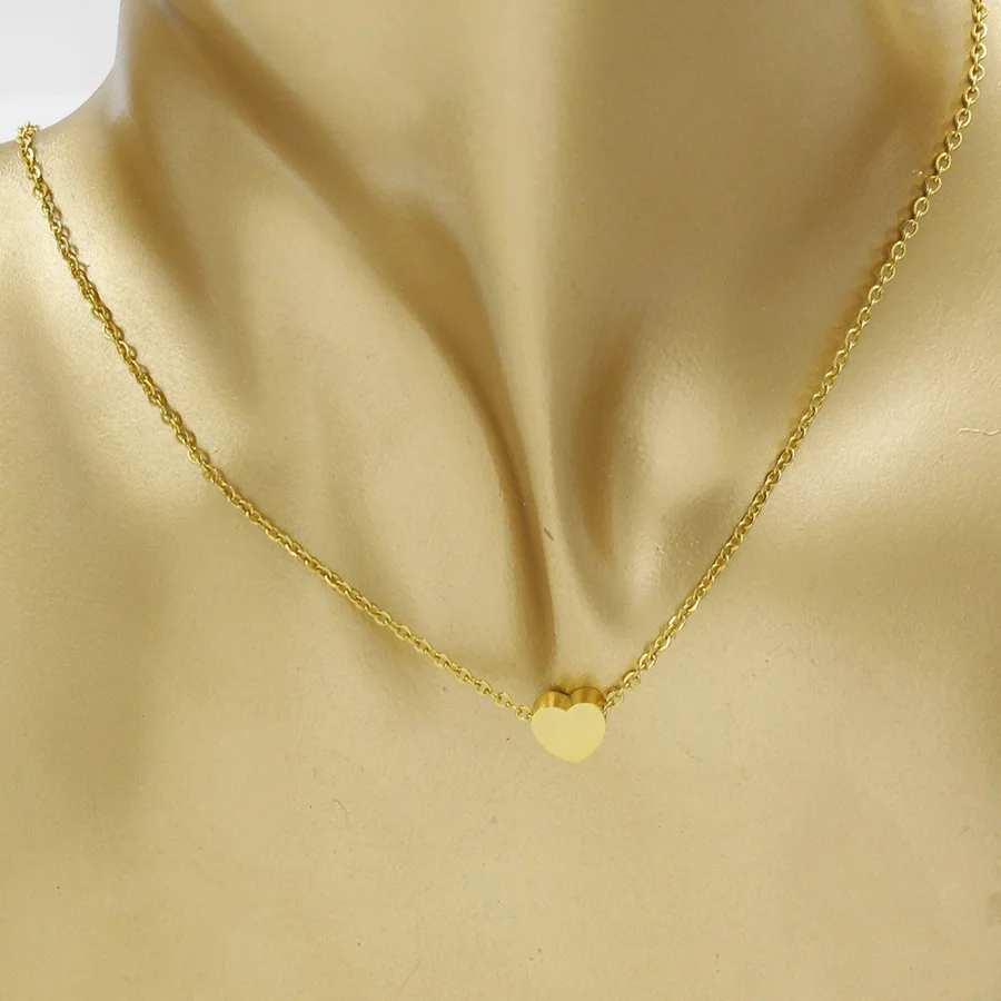 Luxury Non Tarnish Silver Rose 18K Gold Plated 316L Titanium Stainless Steel Charm Tiny Heart Pendant Necklace Jewelry For Women