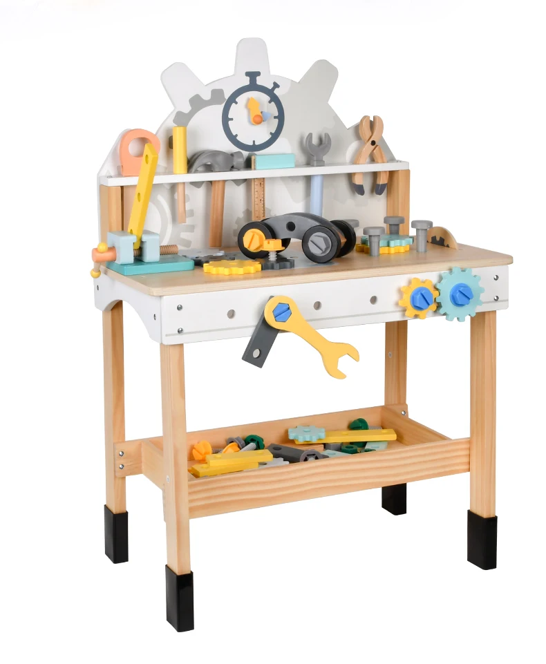Wooden pretend repair Toy Drill Hole Rotating Screw Tool Table Set Understanding Tool Knowledge Gift