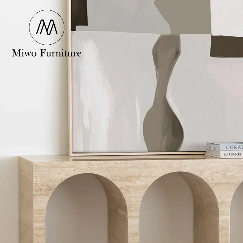 Luxury rectangle travertine Marble entrance control table living room sofa backrest modern design decor passage porch table