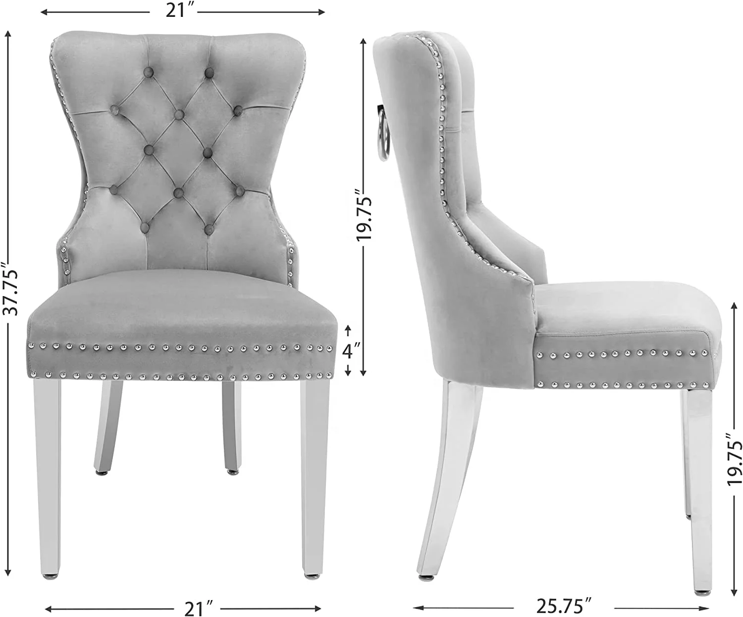 European Hot sale wholesale Popular velvet dining chairs grey soft fabric chairs with button dinning chairs for restaurant