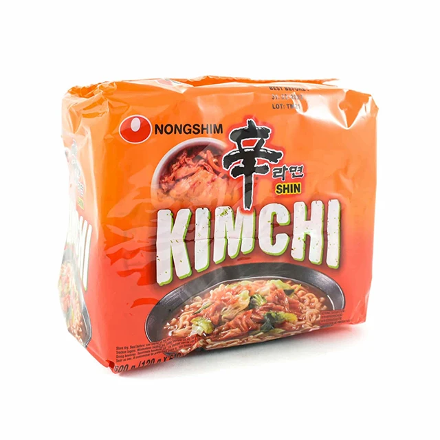 Customized Korean Wholesale High Quality Instant Food Packaging Suppliers Kimchi Noodles 120gmx5 (Bundle)