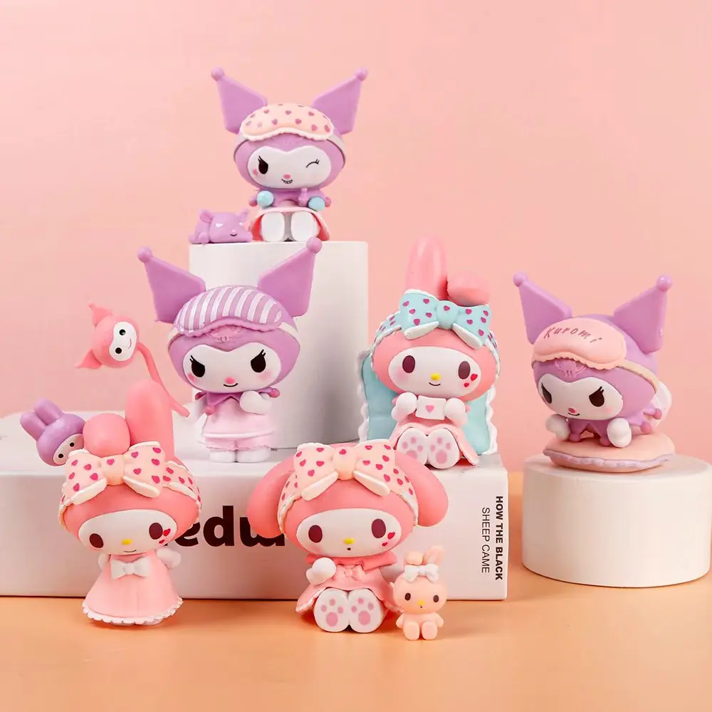 Creative Cartoon My Melody Kuromi Figurine Car Table Cake Decoration Miniature Doll Ornament Kids Action Figure Toy Wholesale