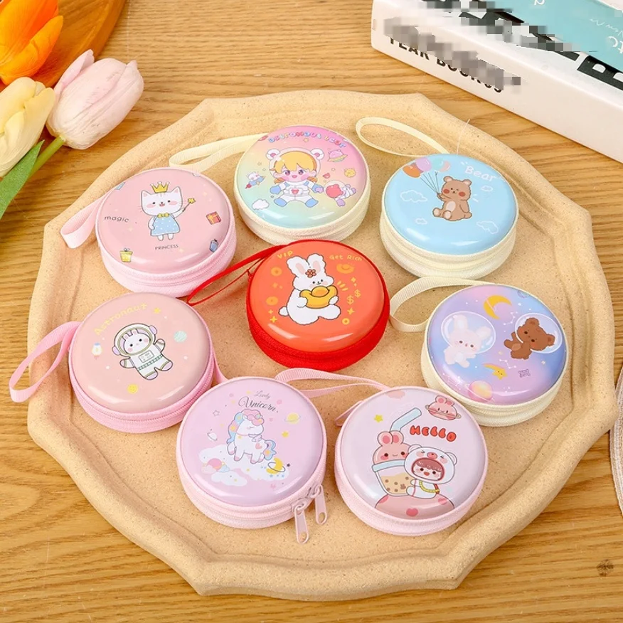 Wholesale Fashionable Cartoon Zipper Storage Bags Animals Round Keychain Coin Purse Creative Mini Portable Tinplate Earphone Bag