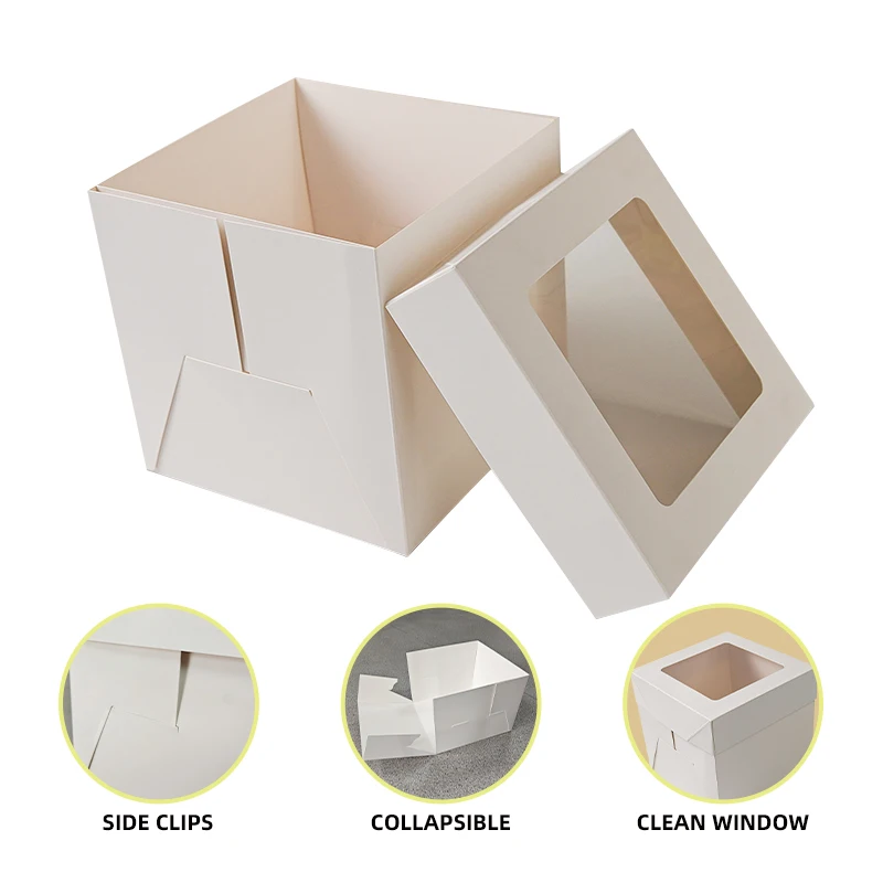 SunShine Quality White Cake Pastry Paper Boxes With Window Bakery Cardboard Birthday Cake Box