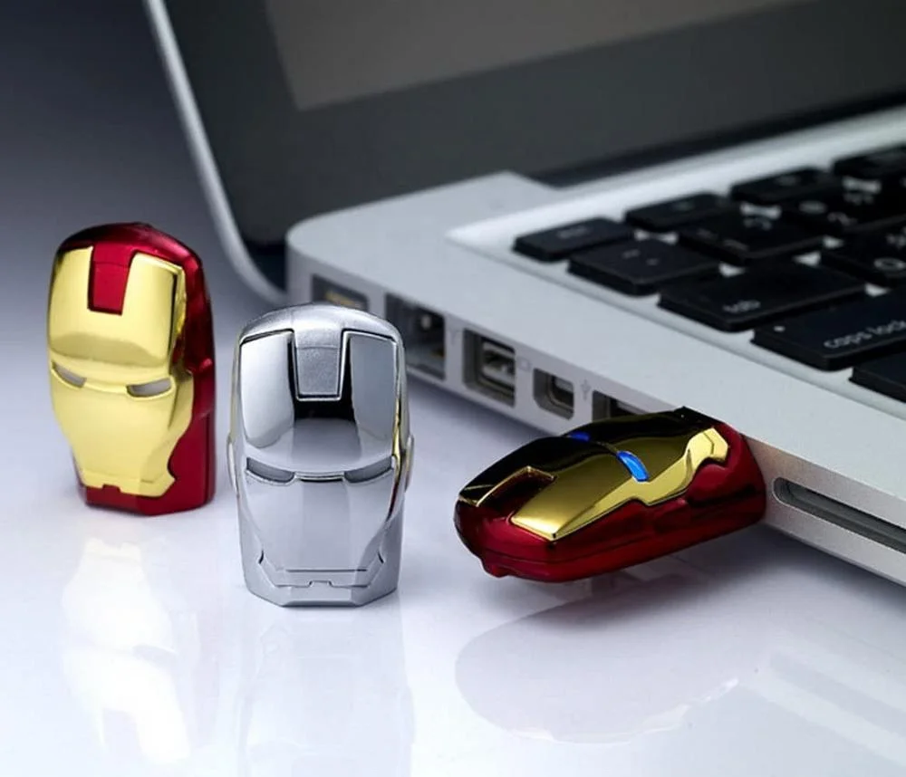 Smart Iron Man Head Blue Eyes Light Up Super Hero 64GB USB Flash Thumb Drive Storage Device