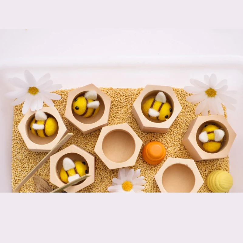 Sell well Baby coordinated training baby educational toys wooden beehive toy honey bee toys