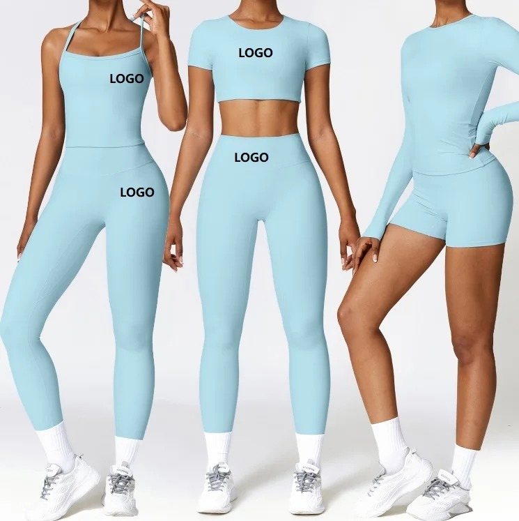 Sports Bra Gym Fitness 5 Piece Sets Women Workout Tracksuit Active Wear Fashion Tight Fitness Gym Clothing Yoga Suit