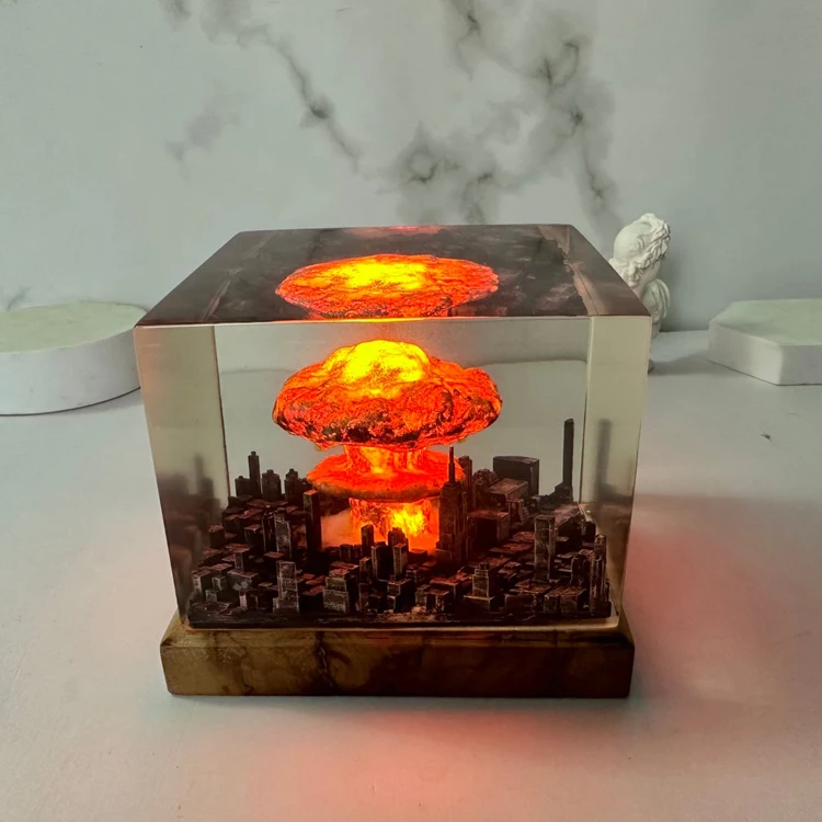 3D Mushroom Cloud Nuclear Explosion Epoxy Resin Night Light Home Decor Lamp Resin Crafts Gift