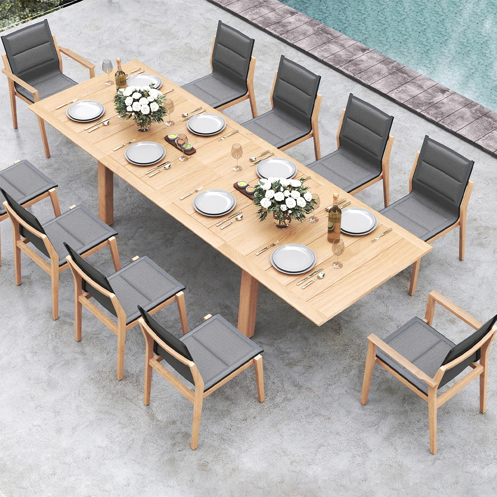 Luxury Teak Dining Table 6 8 10 Seater Dining Room Outdoor Furniture Patio Solid Wood Frame Dining Table Set