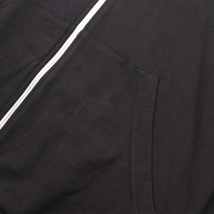 Qianzun Manufacturer unisex blank french terry 100% cotton black hoodie double full face zip up hoodie