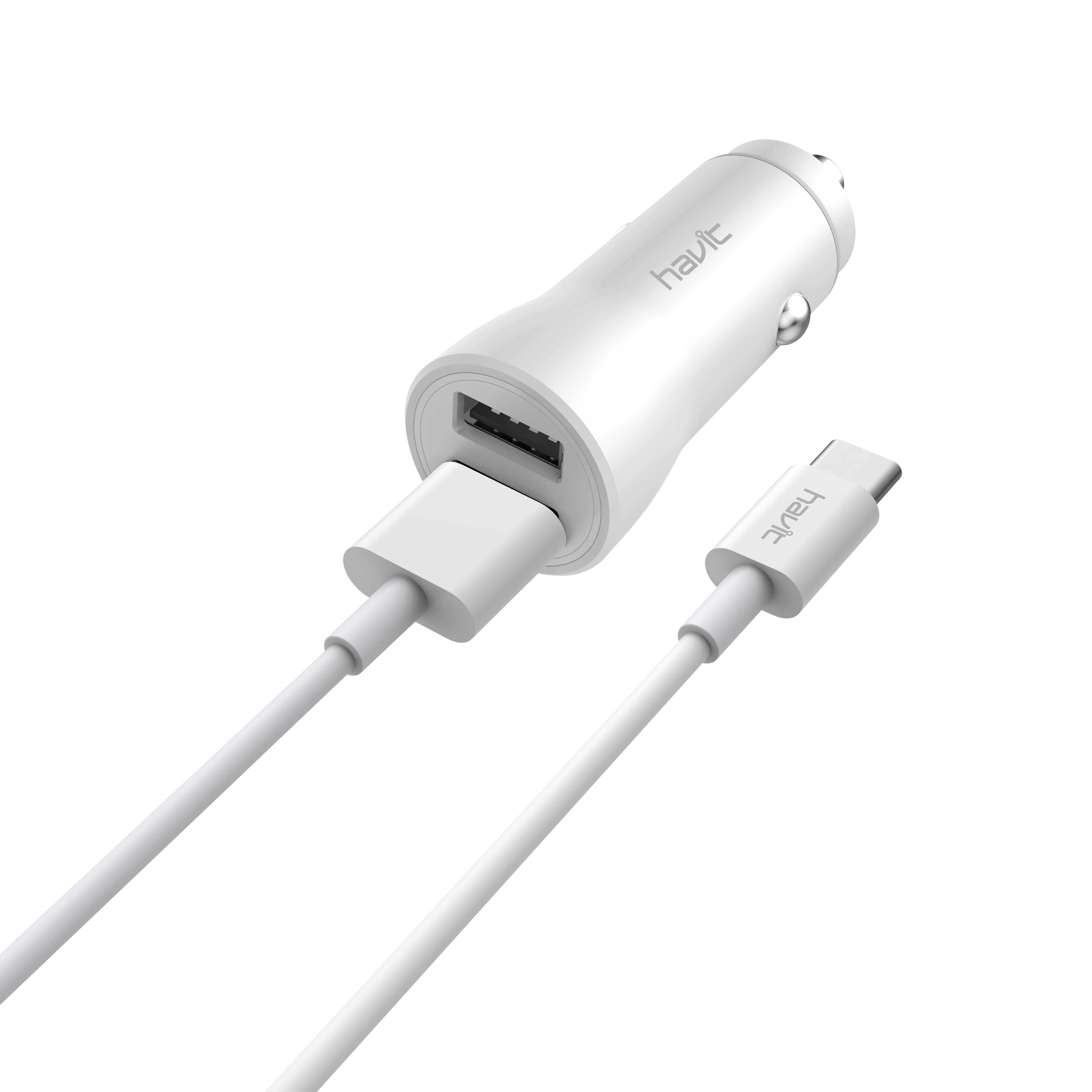 St849 Havit Oem Odm Fast Charging Car Electricity Adapter 2 Double Port Electric Usb Cable Type-C Car Charger