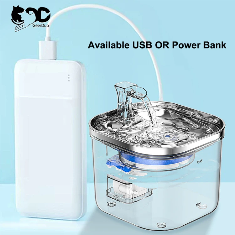 GeerDuo 304 Stainless Steel Automatic Circulation Filtration Fountain Pet Drinking Water Dispenser for Cats Dogs