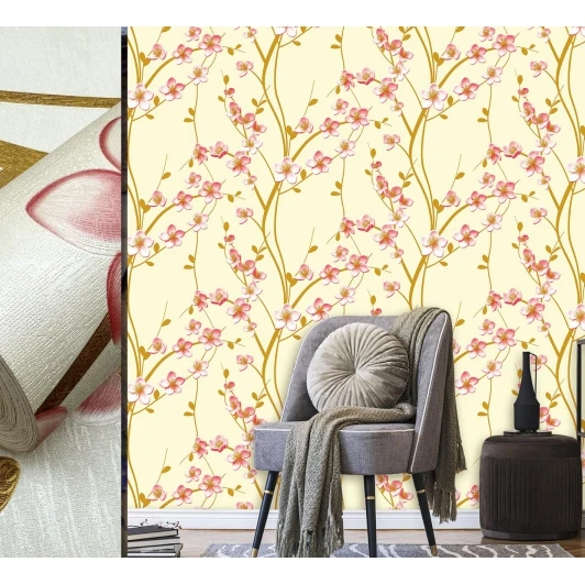 PVC waterproof 3d flower wall paper rolls china,European style geometric wallpaper