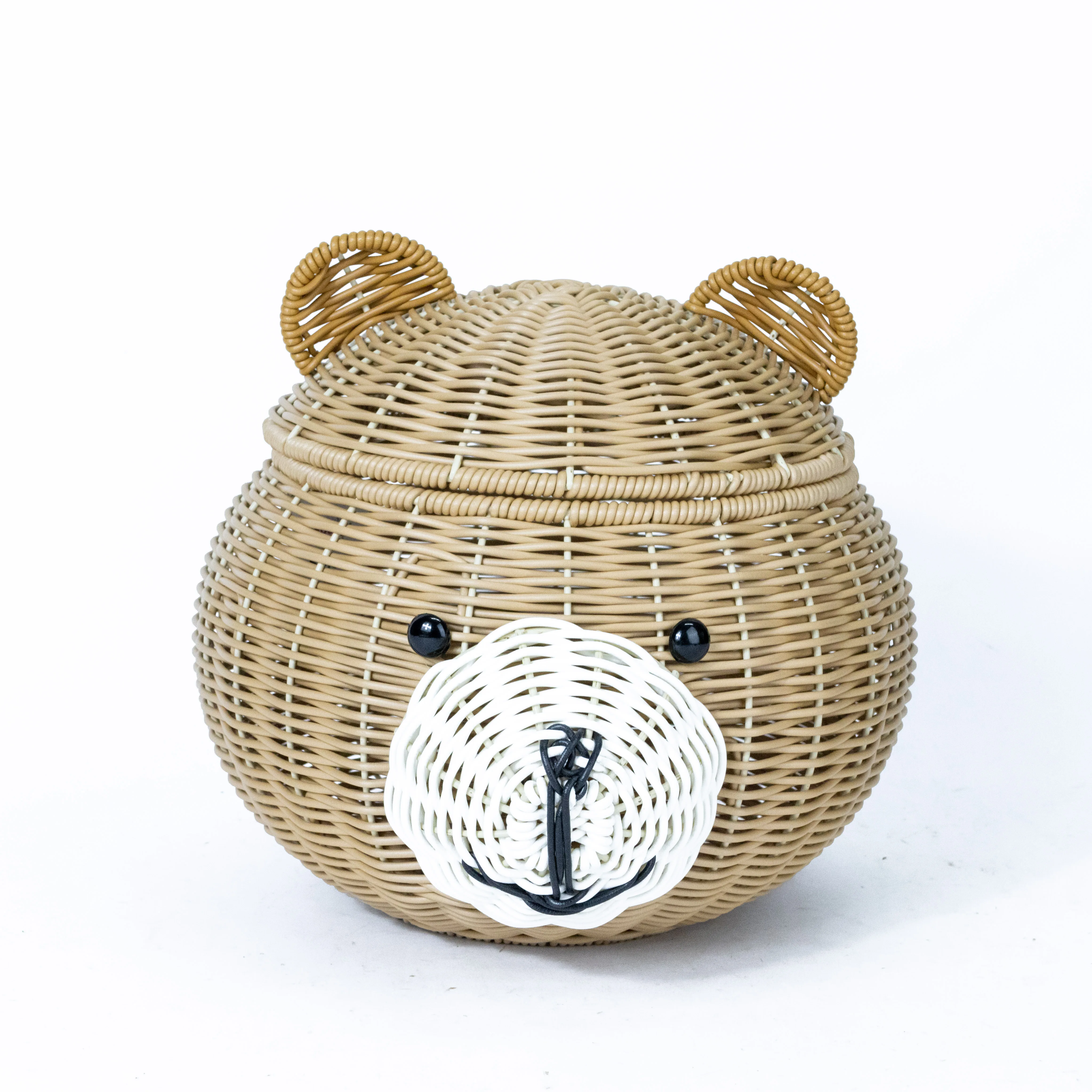 XH Factory Handwoven Plastic Rattan Bear Shape Storage Basket with Lid Waterproof Cute and Eco-Friendly