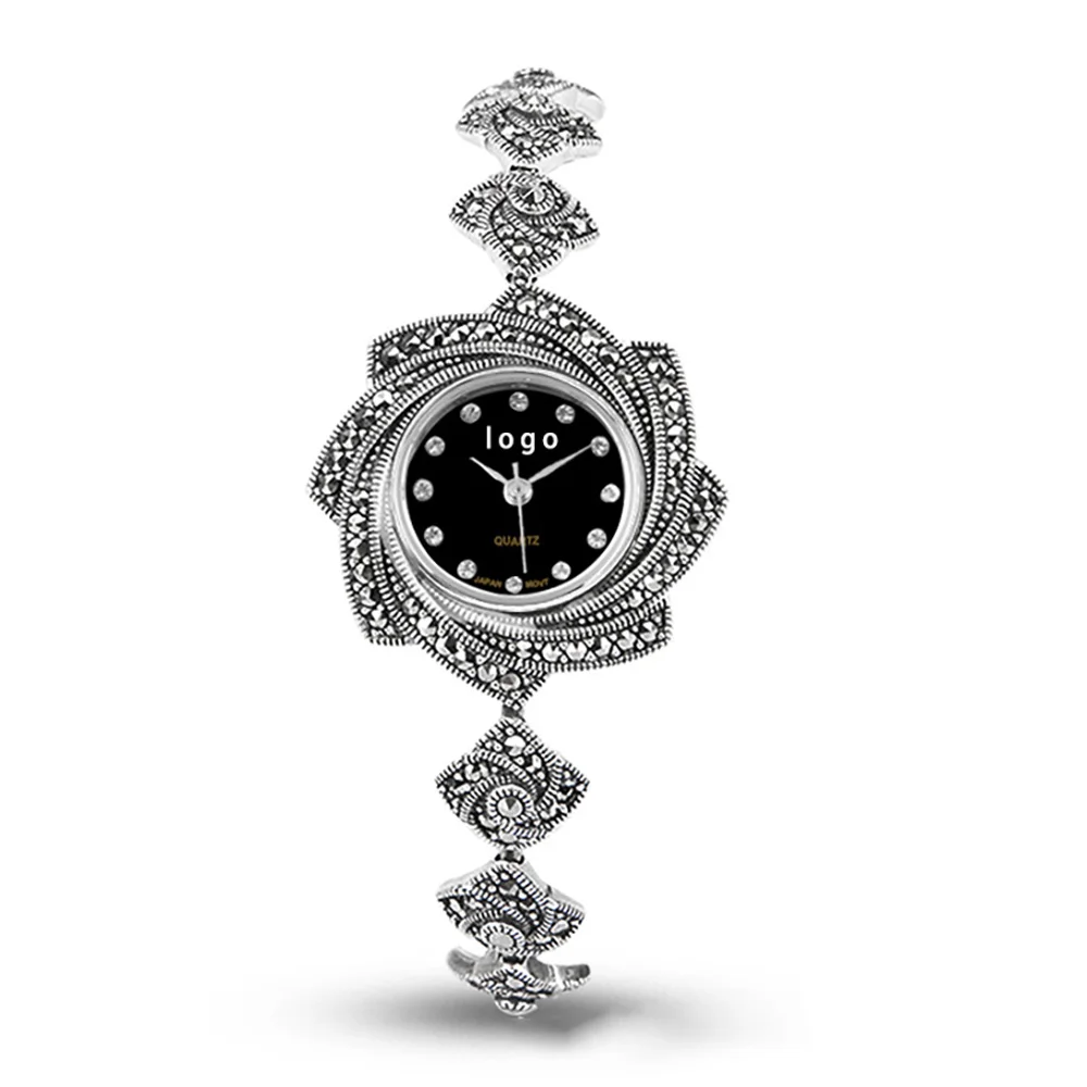 Однотонные 925 Серебряные женские часы с цепочкой из пшеницы в стиле подсолнуха марказитовые ювелирные изделия