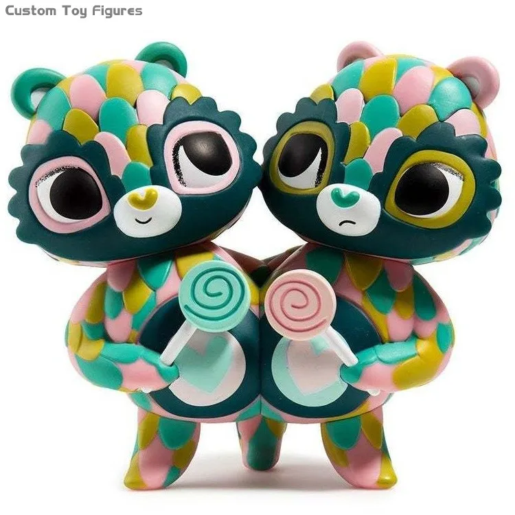 Custom Made Two Heads Bear Collectible Vinyl figures OEM Colorfull Lollypop Image Vinyl Action Figure Collection