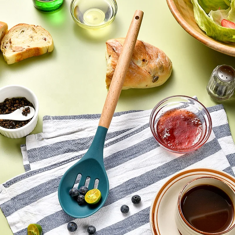 Бытовая деревянная ручка для кухни многофункциональная ложка из нержавеющей стали с силиконовой ложкой