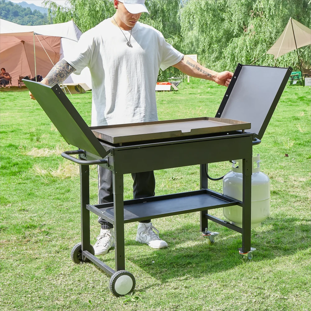 Outdoor Griddle Station 3 Burners Restaurant Portable Grill Griddle For Camping