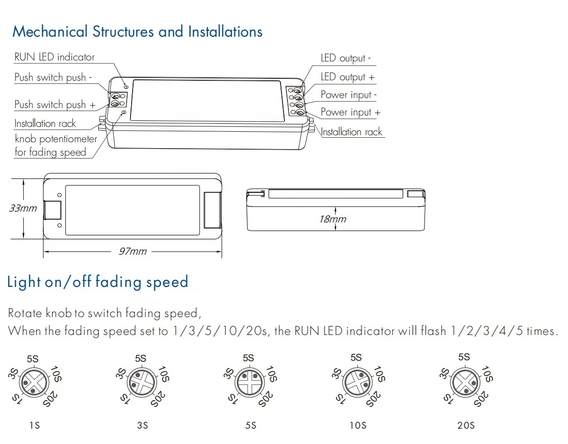 V1 F Fade in out Push RF светодиодный диммер беспроводной пульт дистанционного управления