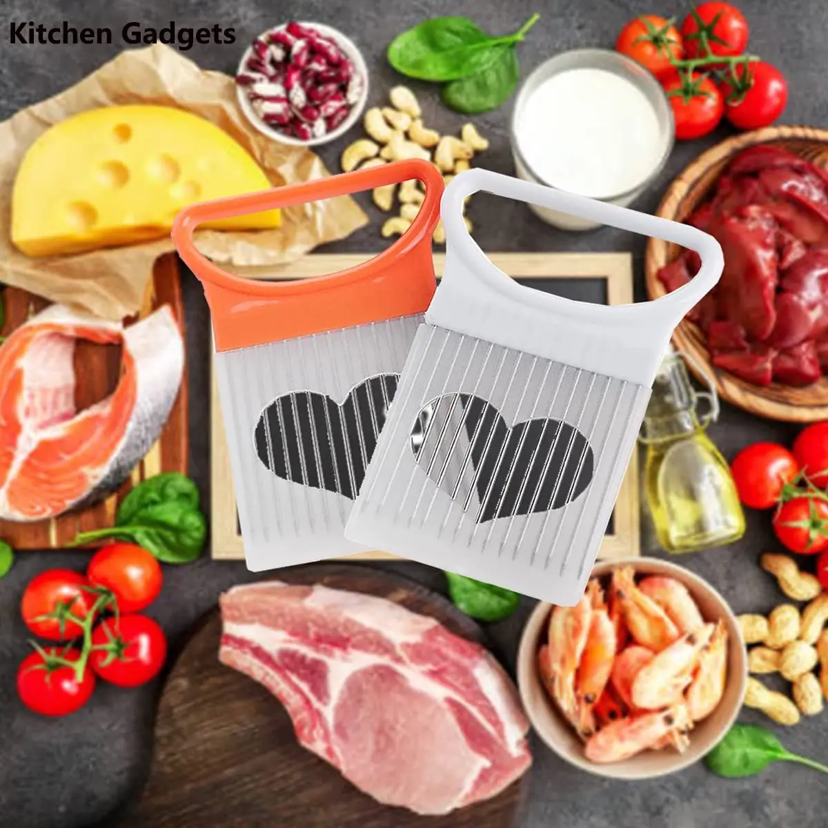 2PCS Kitchen Cutting Tool Slicer Holder Firm Grip Stainless Steel Fork Slicing Cutter Lemon Tomato