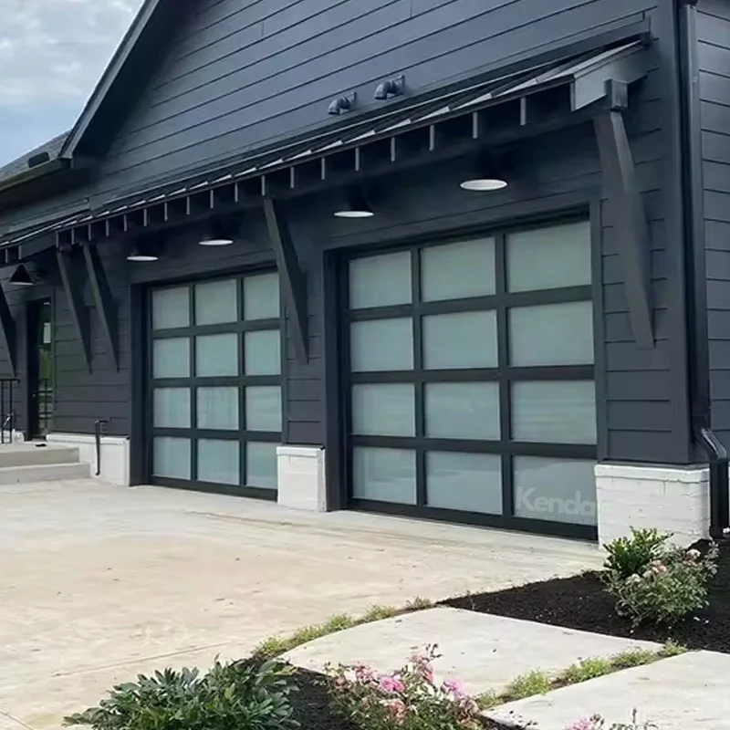 9x8 Modern Automatic Sectional Black Glass garage door Hot Sell Aluminum Frame Tempered Glass Garage Door