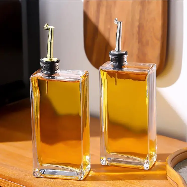 500ml Square Glass Olive Oil Dispenser Bottle With Controllable Spout 16oz Kitchen Soy Sauce Vinegar Seasoning