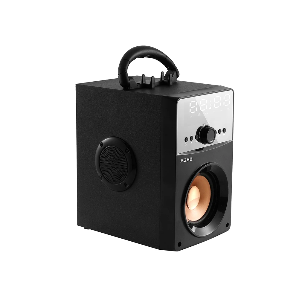 A26 2.1 Channel  Alarm Clock Boombox  Home Wireless Hifi Speaker Karaoke Outdoor Stereo Wooden Subwoofer