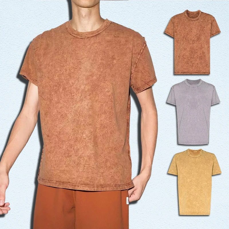 OEM custom mineral wash tee shirt clothing manufacturer summer short sleeve wholesale men cotton blank vintage acid wash t shirt