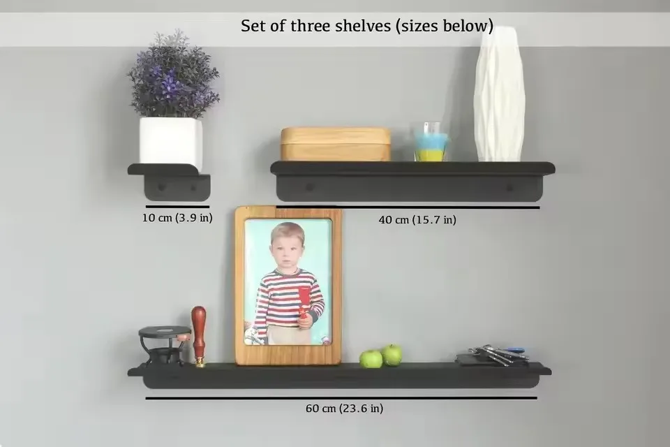 Heavy Duty Floating Shelf Bracket - Long Wall Shelves Support, Hidden Floating Shelf Hardware, Black Shelf Brackets
