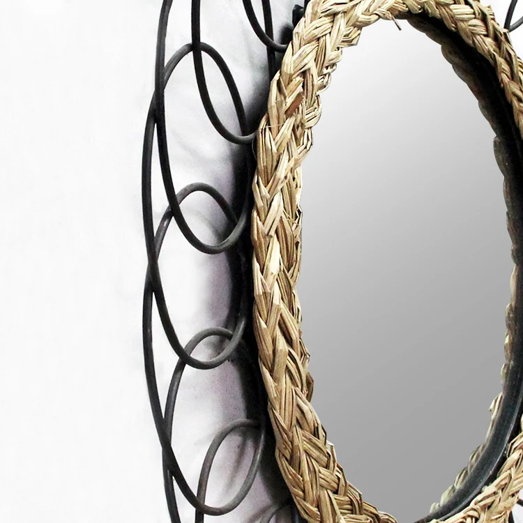 ARTMADE Gold Modern Luxury Mirrors Rattan Plaited Hanging Wall Art Nature Mirror Decor Wall Large Living Room Decorative Mirror