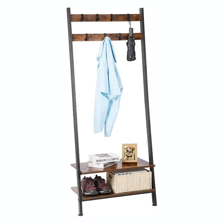 Wall Mounted Clothes Hangers Stand Industrial Coat Tree  Free Standing Hall Tree Wooden Bench and Shoe Rack