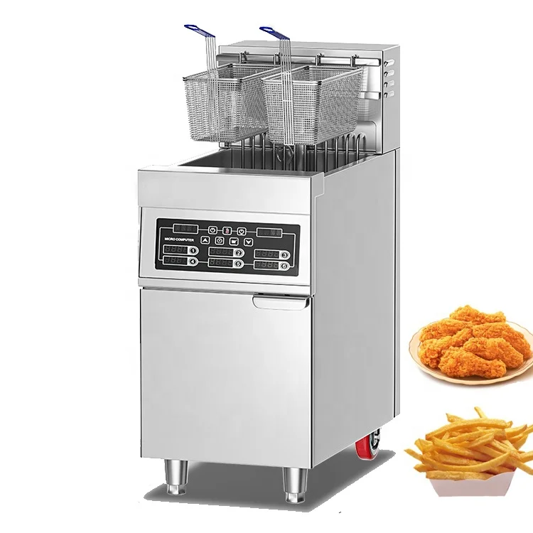 Electric Standing Deep Fat Fryer for Potato Chips Frying Machine 1 Tank double Baskets Chicken Fryer