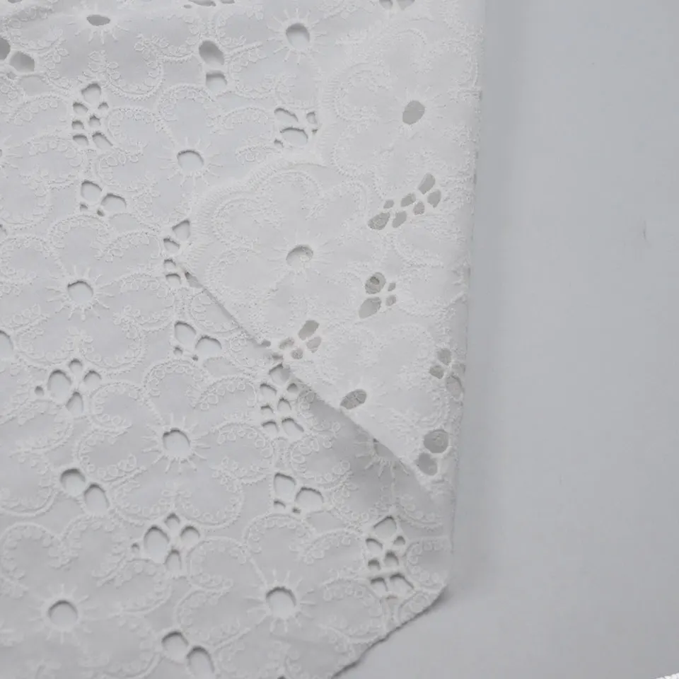 China cheap wholesale price european white tulle pure cotton luxury hollow embroidery lace fabric