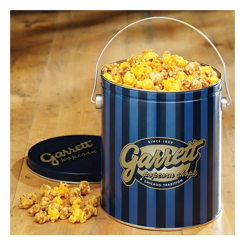 1 Gallon Metal Round Empty Packing Food Grade Popcorn Tin Bucket Tin Box Tinplate Wholesale Custom Popcorn Tin