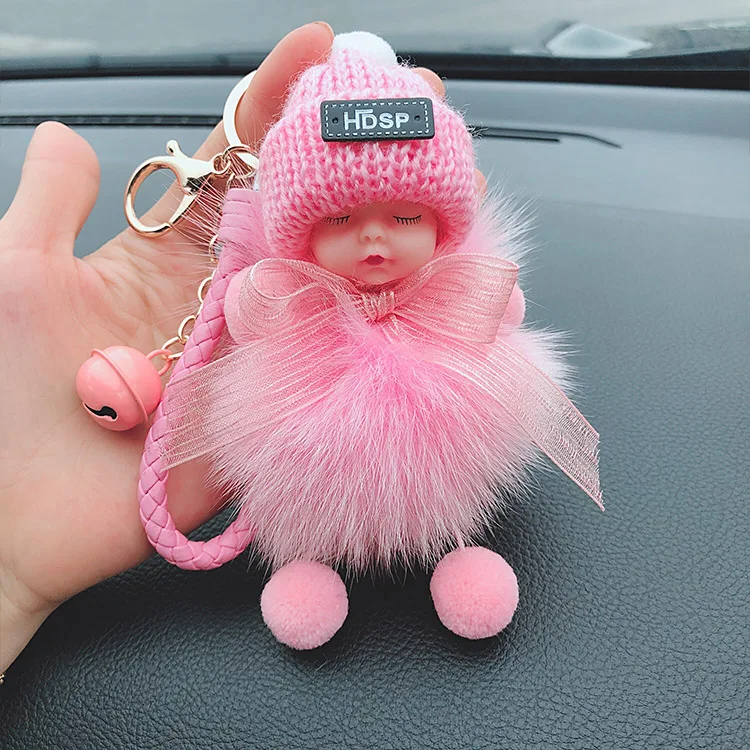 Colorful Cute Fashion Plush Ball Key Holder Plush Pompom Baby Keychain for Girl (KC273C)