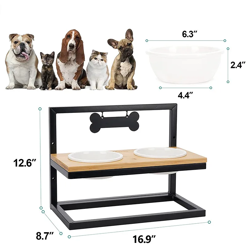 Самая популярная керамическая миска для собак с рамой из нержавеющей стали, поднимающаяся миска для собак