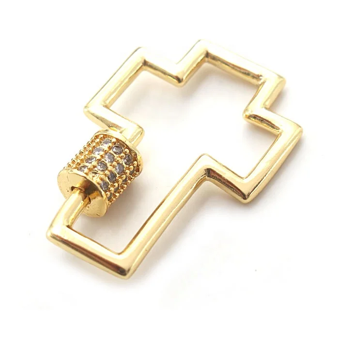 18k brass 3A zircon paved carabiner clasp for jewelry making star heart cross oval gold screw clasp for DIY bracelet making