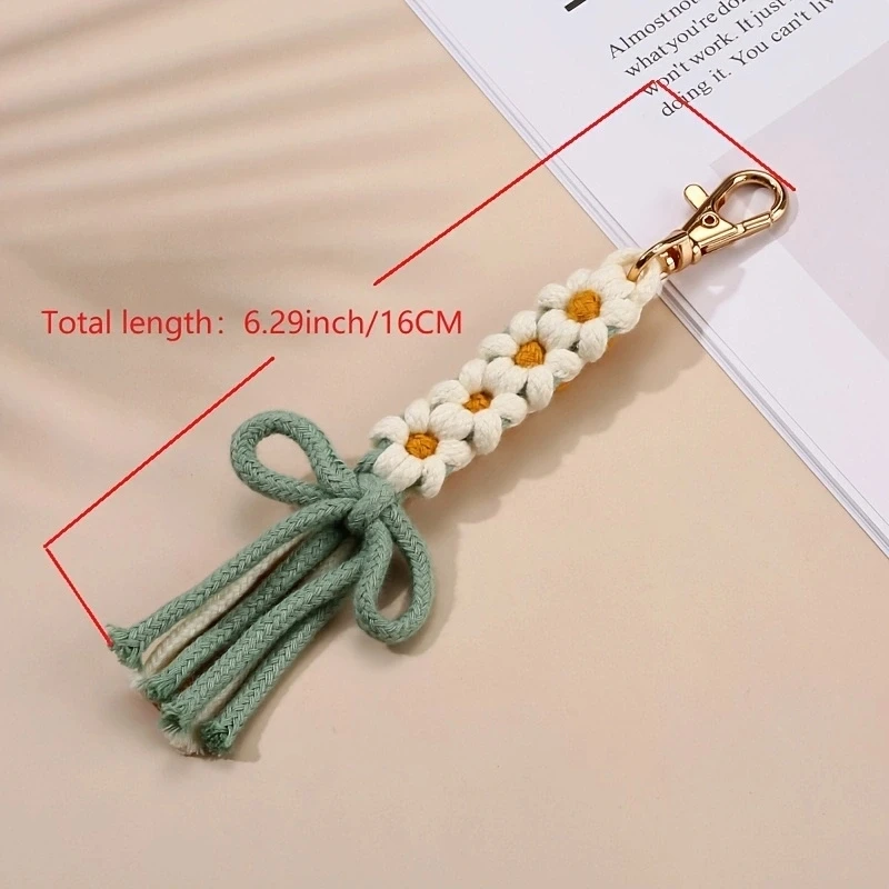 Creative Hand Woven Cotton Cord Keychain Sweet Daisy Flower Knitting Rope Keyring For Women Girls Charm Backpack Key Accessory