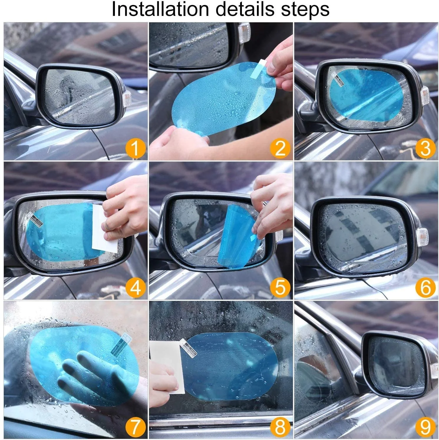 2 pcs car stickers rainproof film for car rearview mirror anti fog car rear view mirror rain film clear sight in rainy days