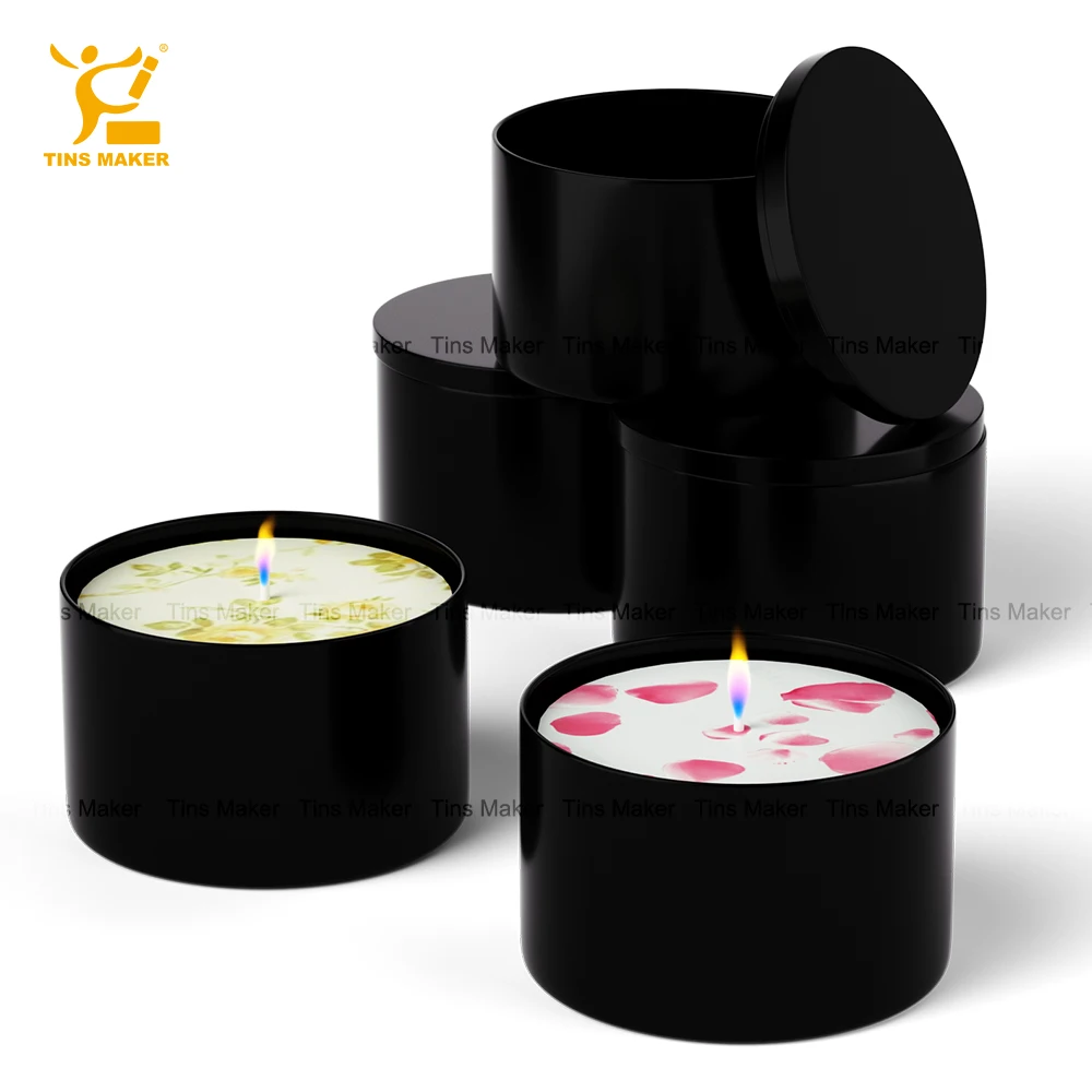 Wholesale Seamless 4Oz 8Oz White Black Gold Empty Soy Wax Home Decorative Metal Tin Can Round Candle Jar Gift Box Set