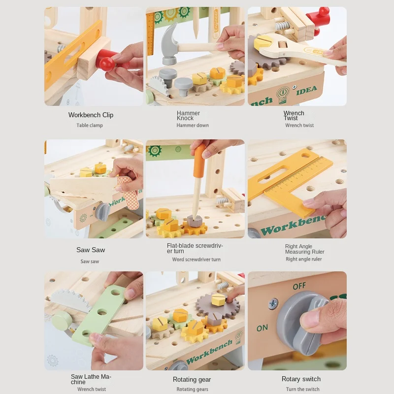 Multi-Functional Wooden Tool Table Parent-Child Interactive Educational Toys Early Childhood Disassembly Nut Combination