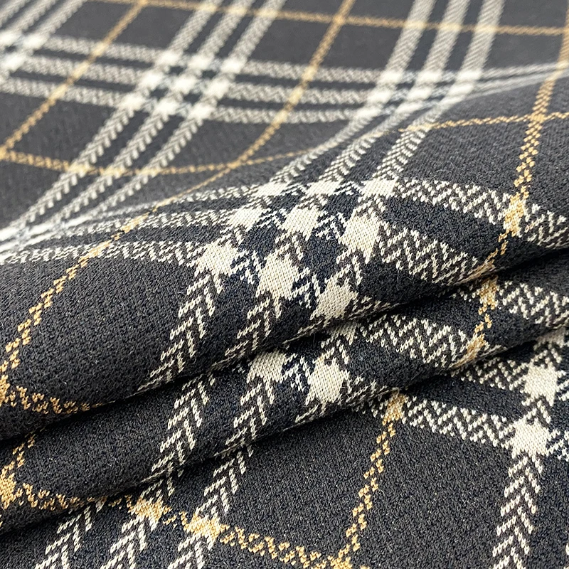 Harvest warp knitted spandex yarn dyed plaid ponte roma fabric for dress and coats