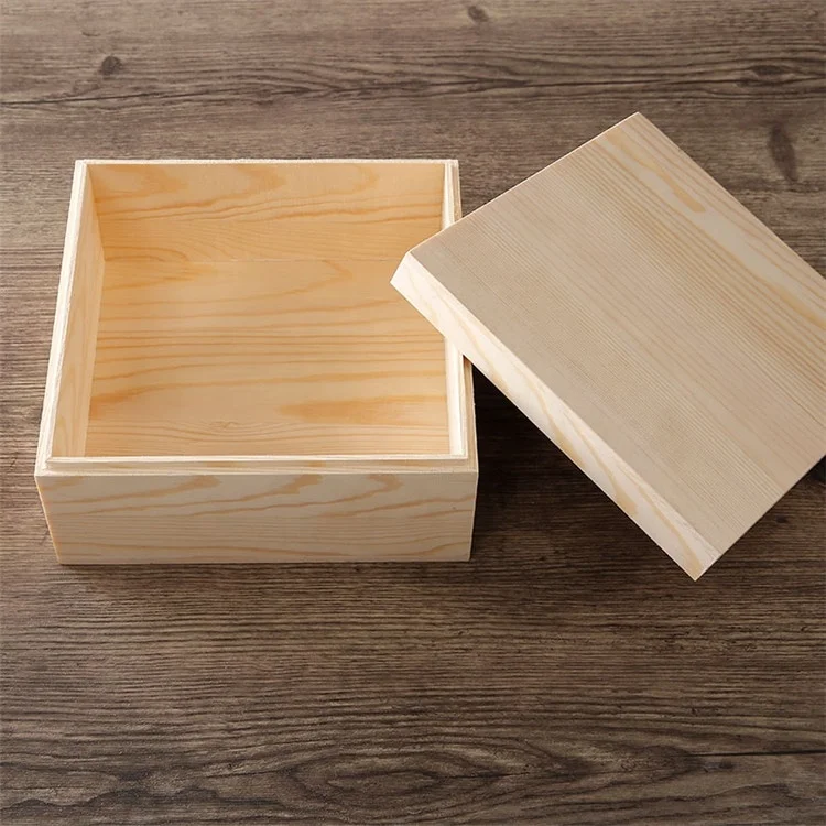 Custom Logo Cheap Wooden Box Hinge Lid Solid Pine Wood Keepsake Gift Boxes Wood Storage Box