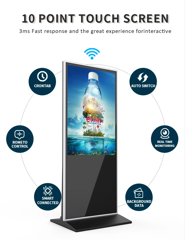 Floor Standing LCD TV Video Player Touch Screen Interactive Kiosk Vertical Digital Signage Totem Advertising Display