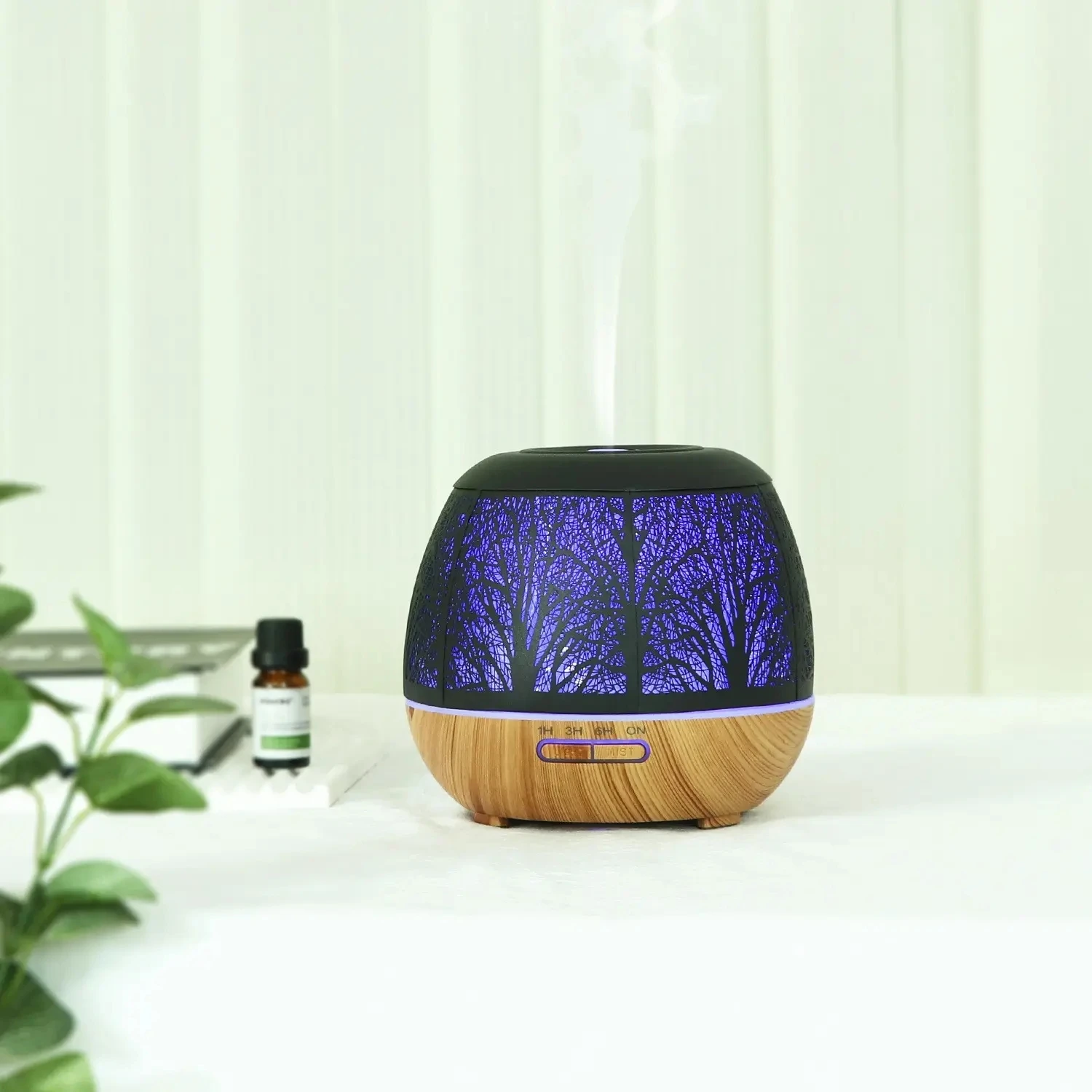 Essential Oils Aroma Diffuser Metal Tree 400ML Timed Aromatherapy Oils Diffusers Ultrasonic Humidifier with 7-Color LED Lighting