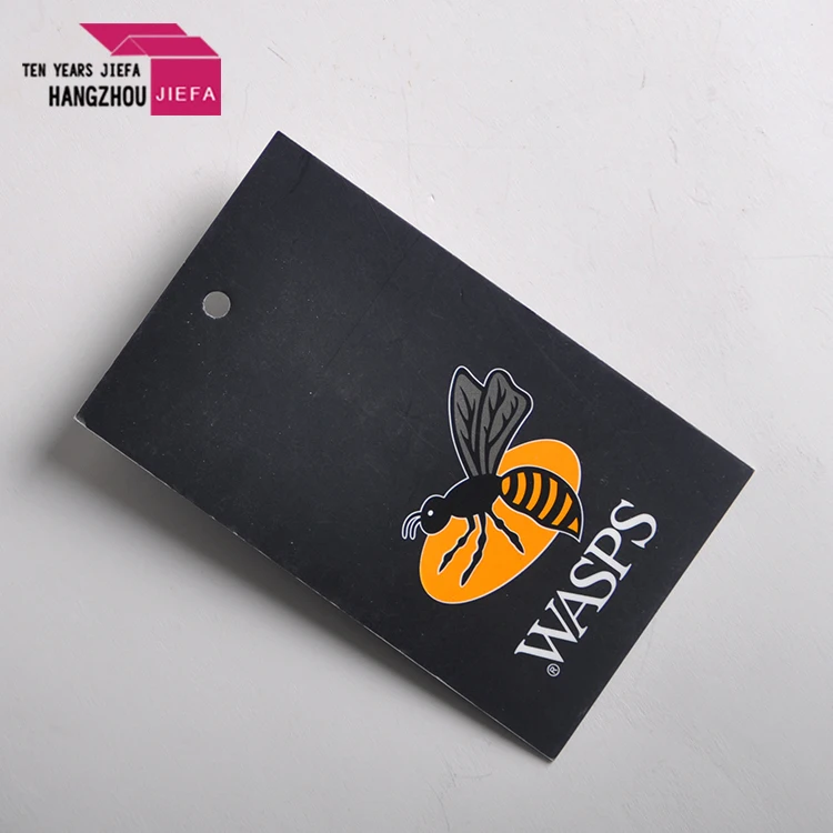 High Quality Black Hang Tag With Gold Logo Coated Paper Small Size For Clothing