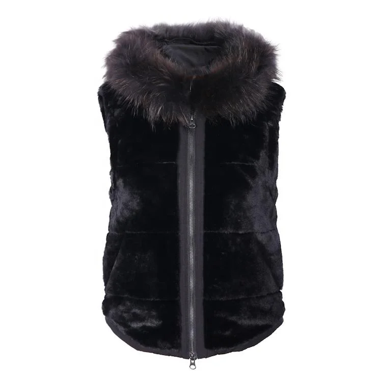 Japan style Black woven anti-wrinkle polyester cotton down vest oem lightweight  fuax fur  women down vest