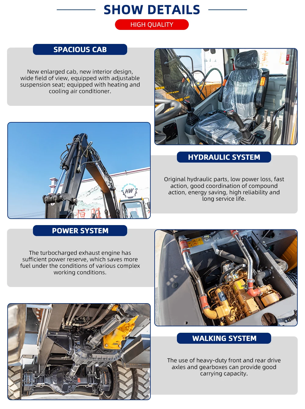 Brand New excavator machine 7 ton 8 ton 15 ton wheel excavator with wood clamp